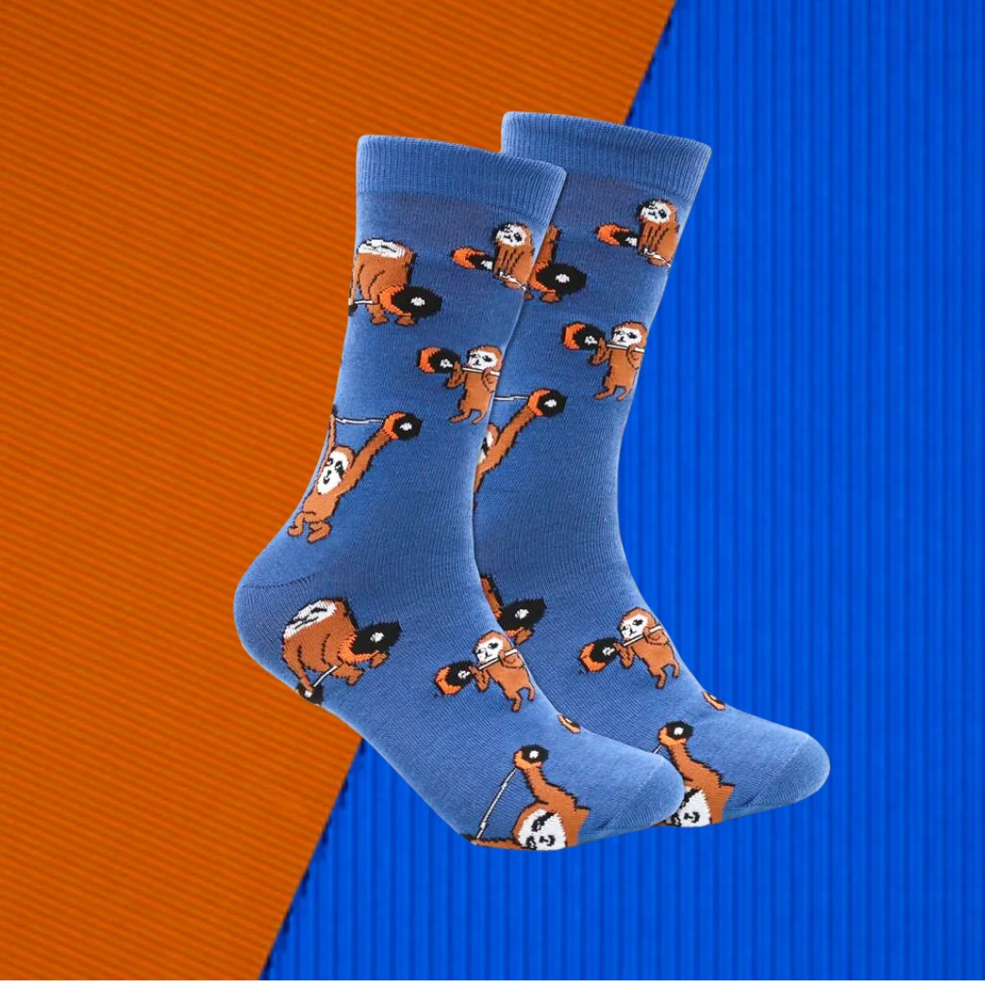 1 Pair Unisex Mid-calf Socks With Cute Sloth Bodybuilding Weightlifting Fashionable Suit In All Seasons