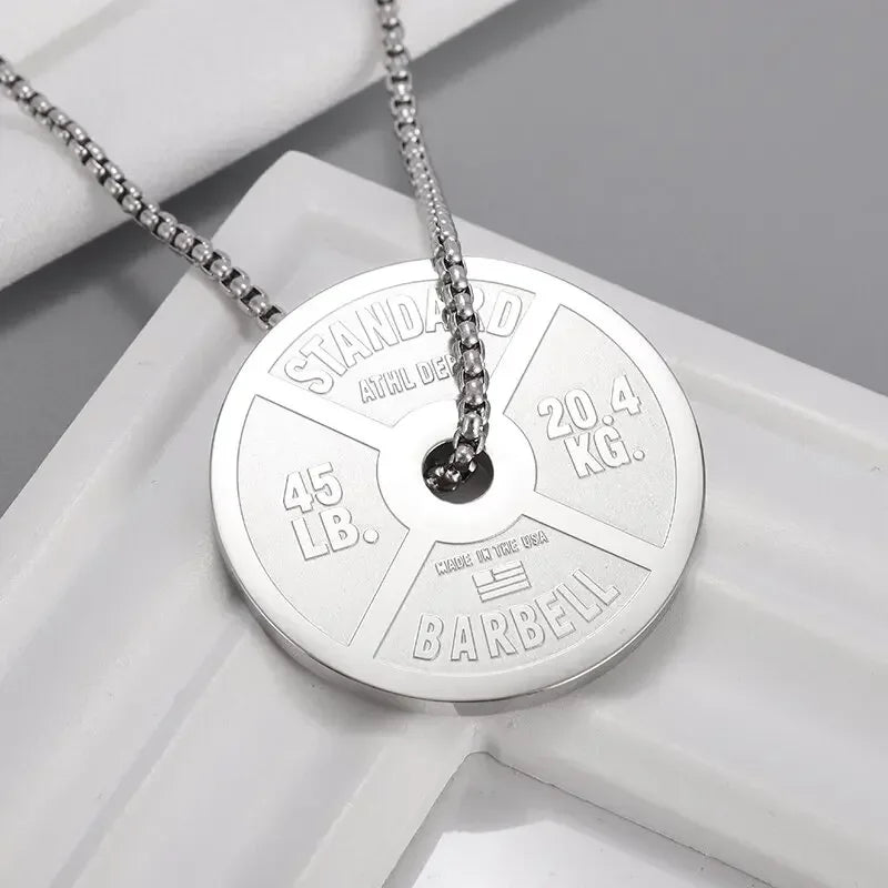 Barbell Plate Weight Plate Barbell Dumbbell Pendant Bodybuilding Fitness Sports Necklace Men Inspirational Gym Workout Jewelry